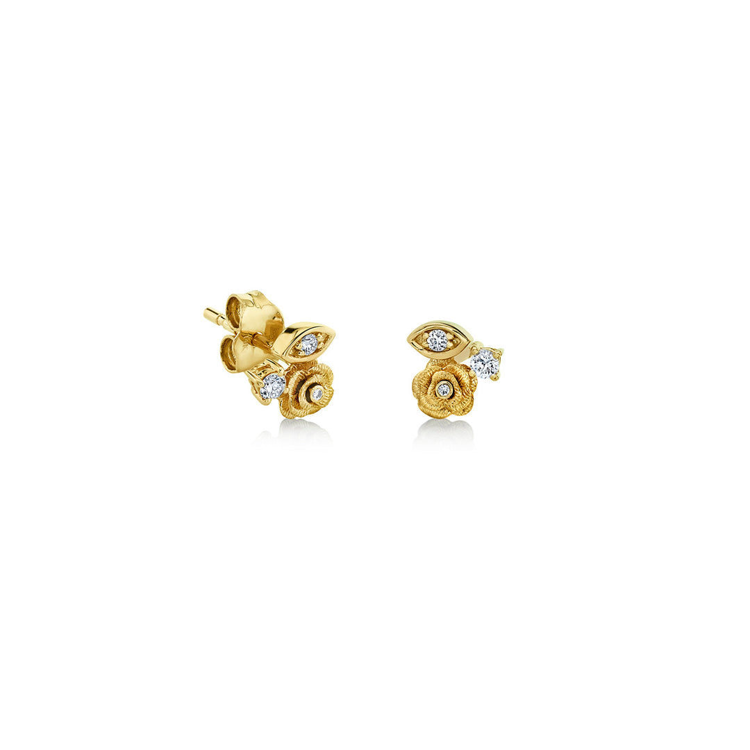 14K YELLOW GOLD AND DIAMOND MARQUIS EYE DIAMOND ROSE STUDS