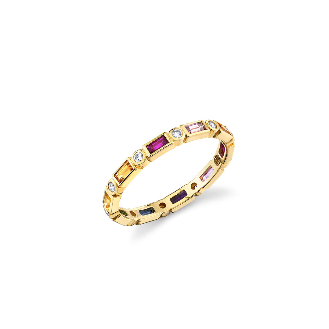 14K YELLOW GOLD BAGUETTE AND ROUND DIAMOND BEZEL ETERNITY RING
