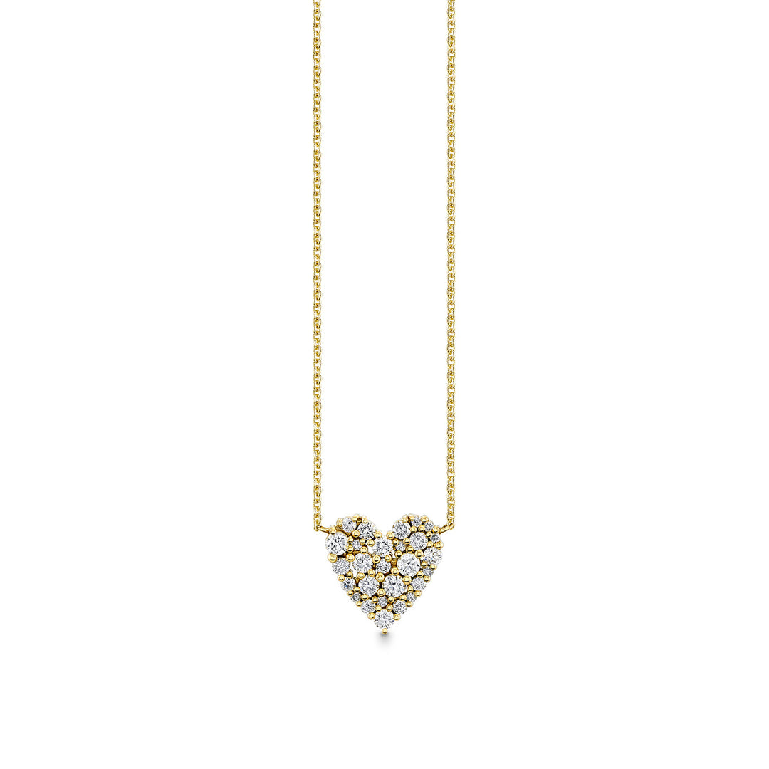 14K YELLOW GOLD SMALL COCKTAIL HEART NECKLACE ON 18" LIGHT TIFFANY CHAIN