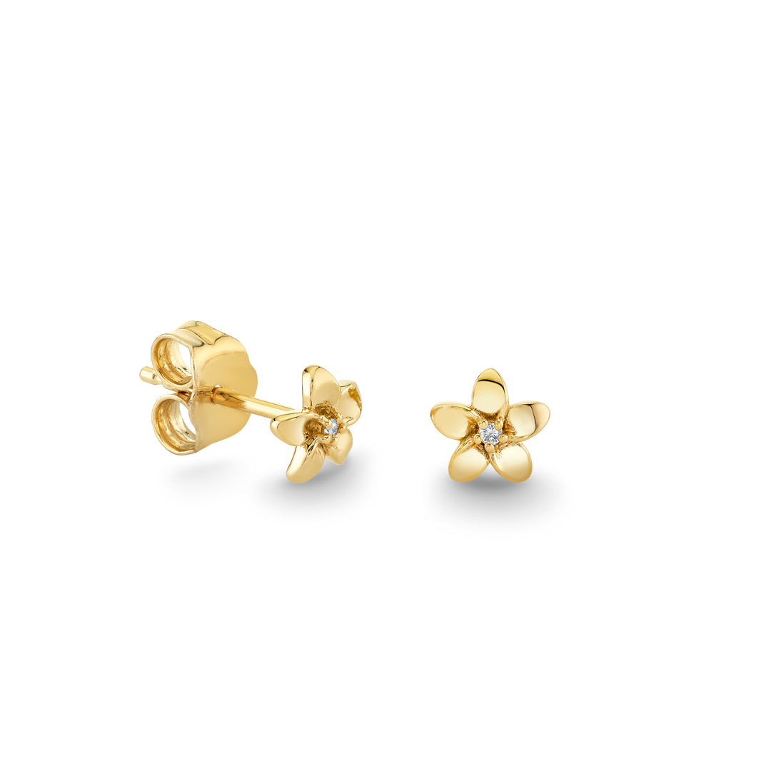 14K YELLOW GOLD AND DIAMOND TINY PLUMERIA STUDS