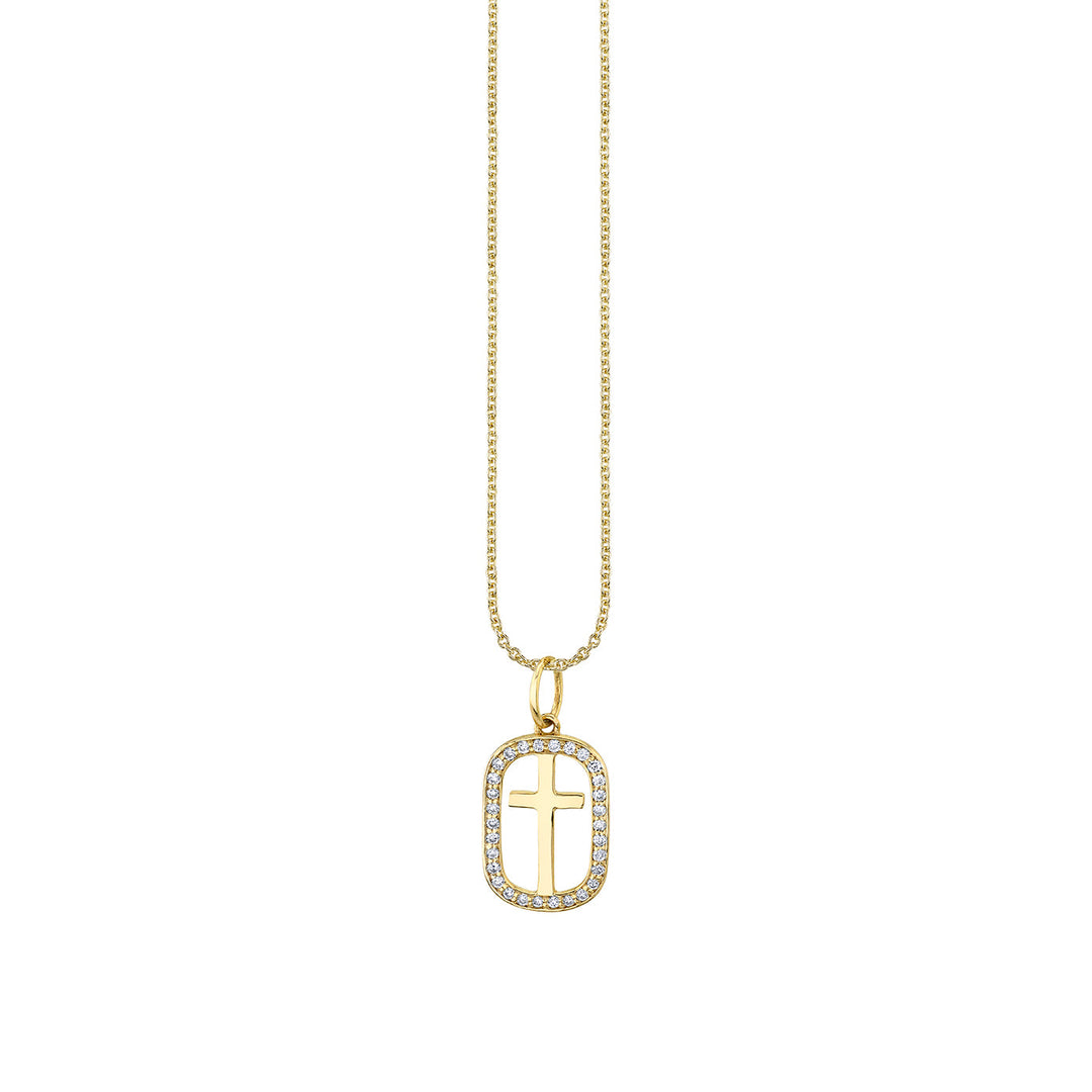 14K YELLOW GOLD CROSS OPEN ICON CHARM ON 18" LIGHT TIFFANY CHAIN