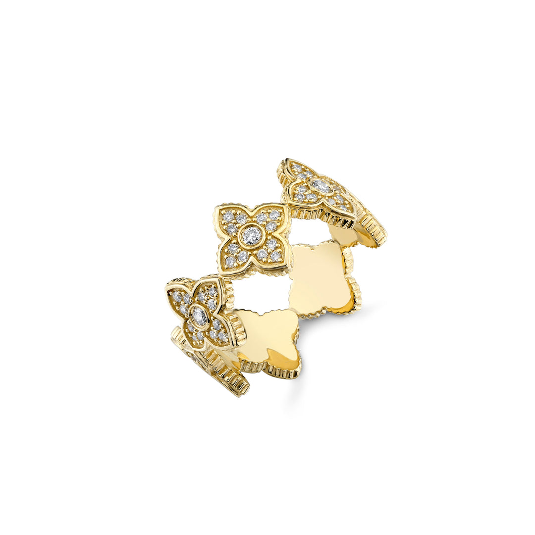 14K YELLOW GOLD SMALL PAVE DIAMOND BEZEL MOROCCAN ETERNITY RING WITH SCALLOP EDGES