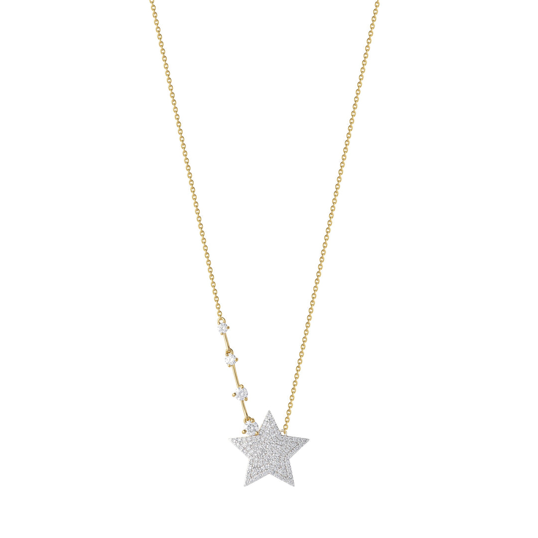 Yellow Gold and Diamond Shooting Star Necklace; 115 Diamonds, 0.87tcw