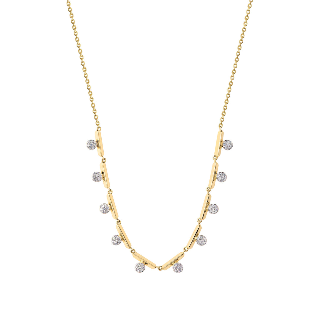 Yellow Gold and Diamond Knife Edge 10 Station Offset Micro Infinity Necklace: 74 Diamonds; 0.29tcw