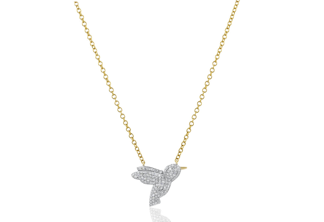 Yellow Gold and Diamond Medium Hummingbird Necklace: 109 Diamonds; 0.49tcw