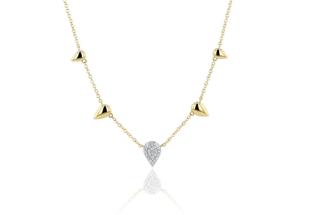 High-Polish Yellow Gold and Pave Diamond Deconstructed Petal Graduated Station Necklace: 25 Diamonds; 0.13tcw