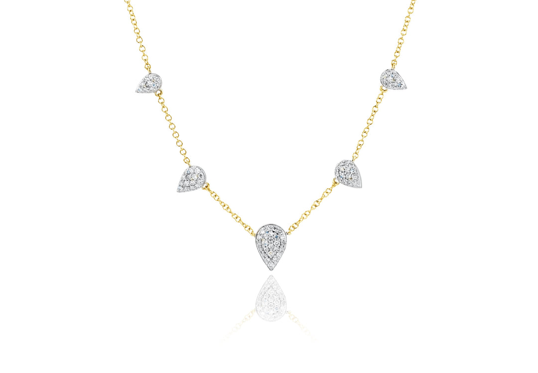 Yellow Gold and Pave Diamond Deconstructed Petal Graduated Station Necklace: 73 Diamonds; 0.37tcw