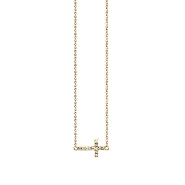 14K YELLOW GOLD CROSS NECKLACE ON 18" LIGHT TIFFANY CHAIN