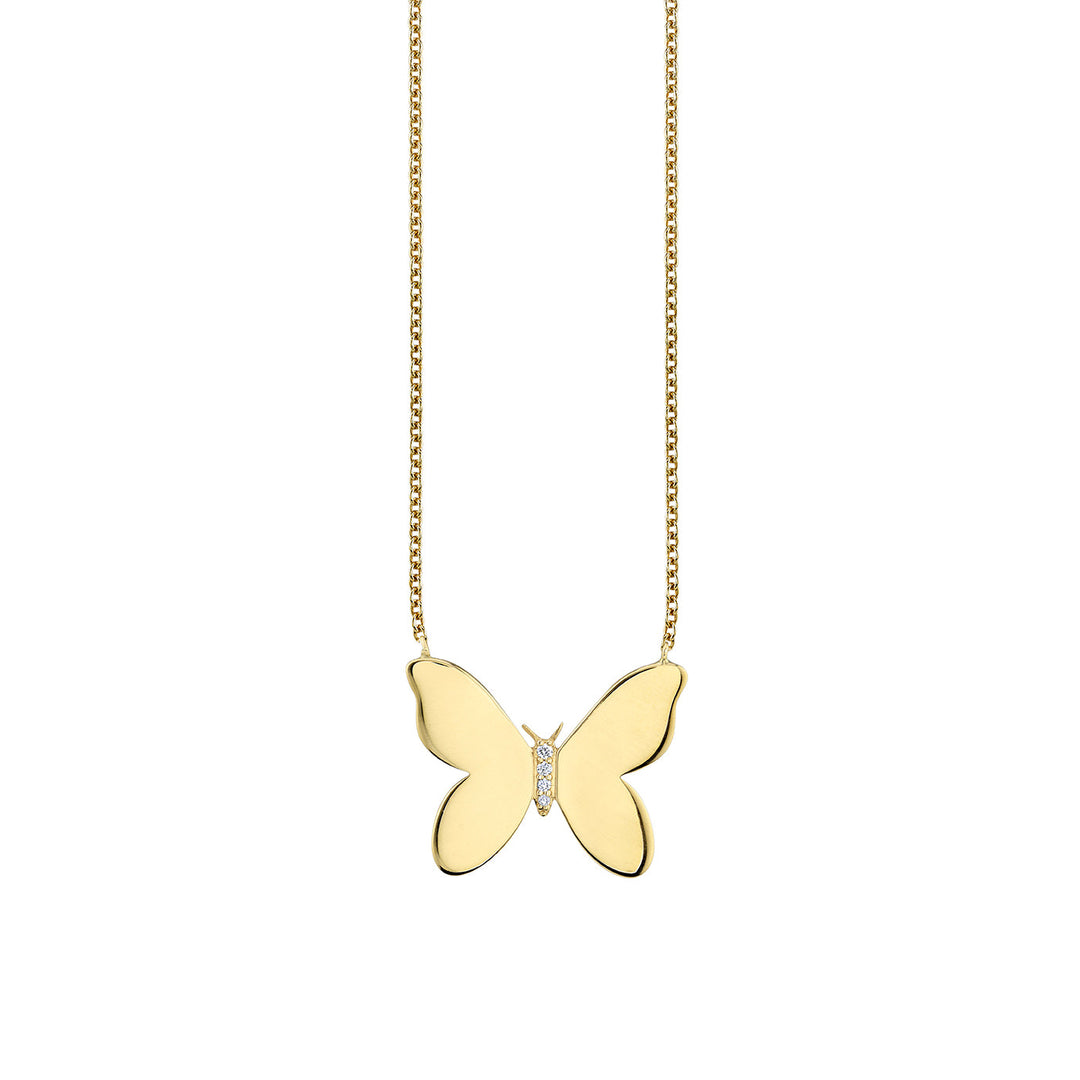 14K YELLOW GOLD BUTTERFLY WITH PAVE CENTER NECKLACE ON 18" MEDIUM TIFFANY CHAIN