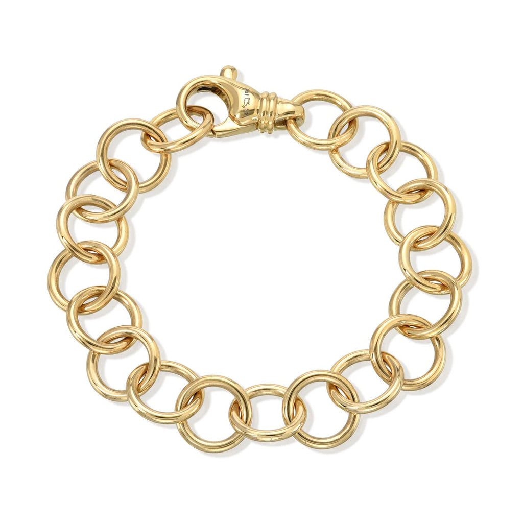 7.5 inch 18k yellow gold club round link bracelet with large